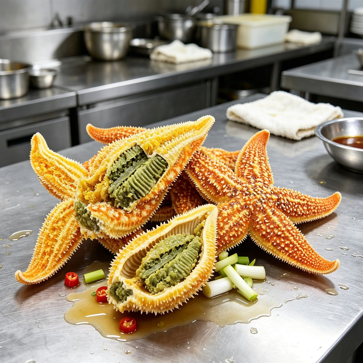 Frozen Golden Sea Stars with Roe